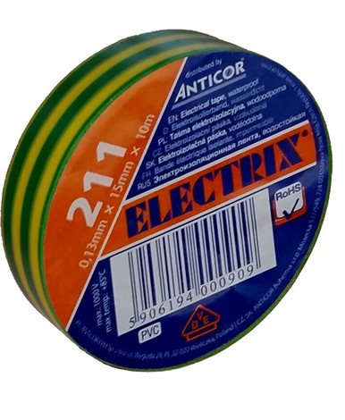 Izolační páska 211 PVC/25x10x0,13/žluto-zelená