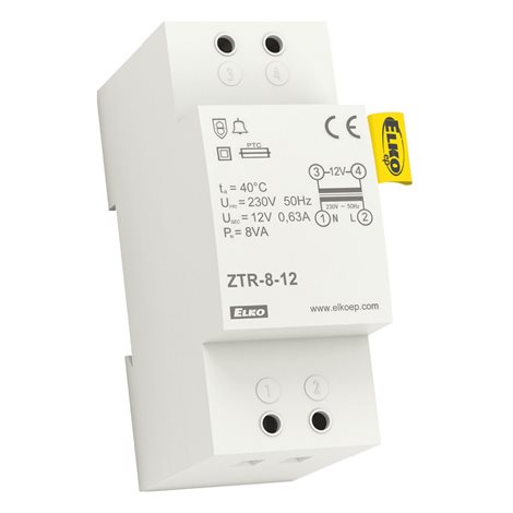 ZTR-8-12 Zvonkový tranf.,zkratuvzdorný, 12V,8VA,2-modul