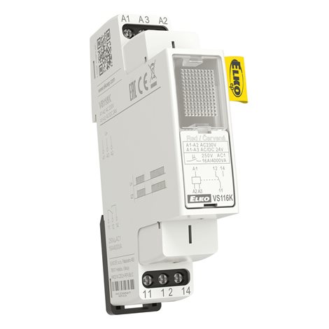 VS116K/červená pomocné relé s kontrolkou 1x16A přepínací AC 230V, AC/DC 24V
