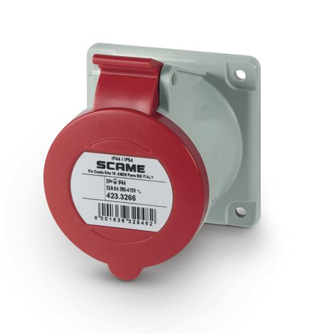 423.3266 Zásuvka vestavná OPTIMA, rovná - 3P+E, 32A, 6h/380-415 V, 50/60 Hz, IP44/IP54