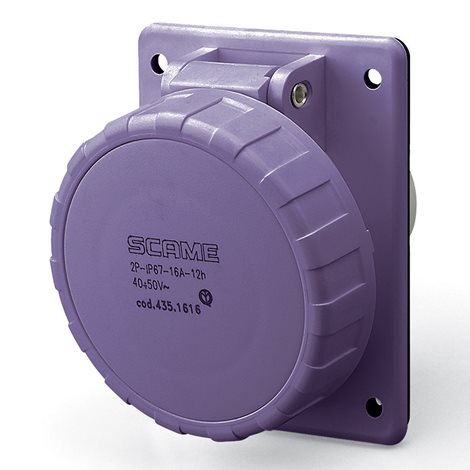 435.1615 Zásuvka vestavná IEC309 do 50V, šikmá - 2P, 16A, 20-25 V, 50/60 Hz, IP67 1