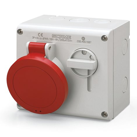 500.1686 Zásuvka nástěnná OMNIA s bezpeč.blok.3P+E 16A 6h/380-415 V 50/60 Hz IP44 s vypín.
