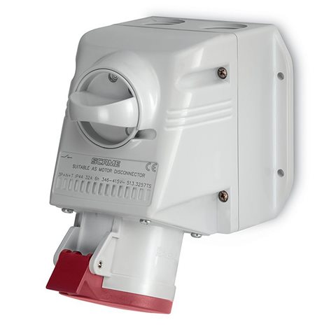 513.1656TS Zásuvka nástěnná s vypínačem OPTIMA, šikmý box - 3P+E, 16A, 6h/380-400V, 50/60 Hz, IP54