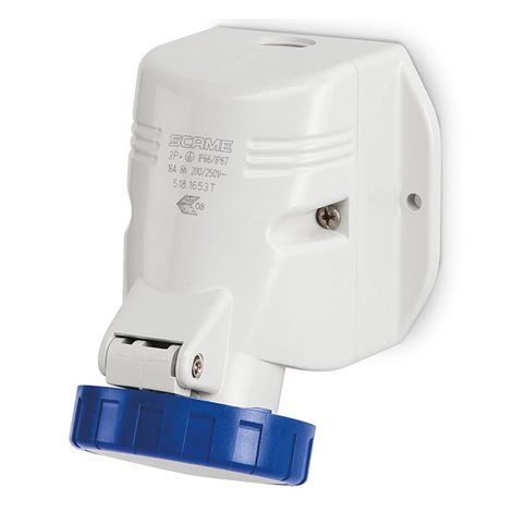 518.1653T Zásuvka nástěnná OPTIMA, šikmý box TOP - 2P+E, 16A, 6h/200-250 V, 50/60 Hz, IP67