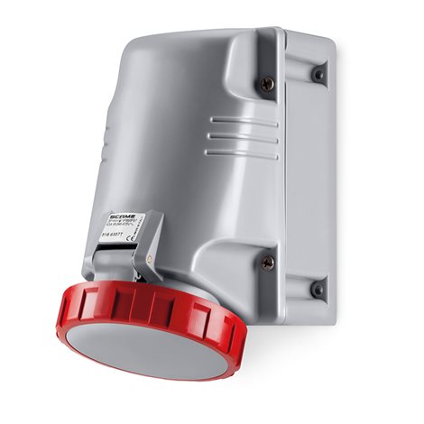 518.6357T Zásuvka nástěnná OPTIMA, šikmý box - 3P+N+E, 63A, 6h/380-415 V, 50/60 Hz, IP67