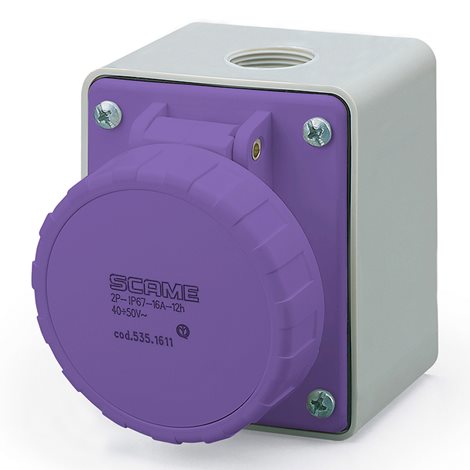 535.1610 Zásuvka nástěnná IEC309 do 50V, rovný box - 2P, 16A, 20-25 V, 50/60 Hz, IP67 1