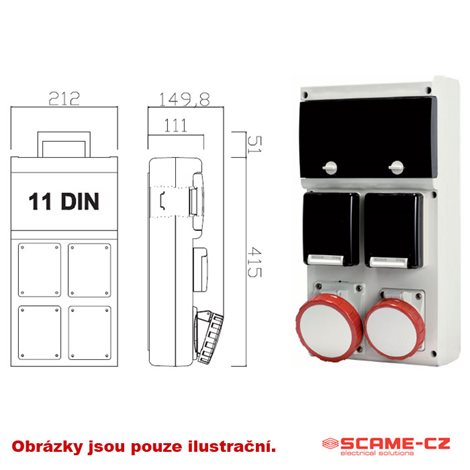 636.2200-002 Zásuvková rozvodnice jištěná řady 636 IP66 - zás.: 2x230V, 2x záslepka, jiště