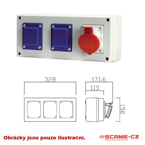 D131.2010 Zásuvková rozvodnice bez jištění řady D131 - zás.: 2x230V, 1x16A/5p