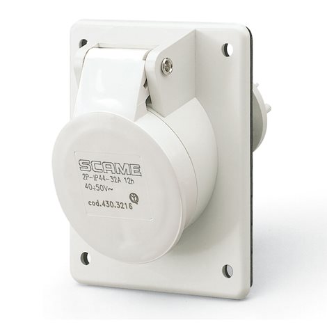 430.1616 Zásuvka vestavná IEC309 do 50V, šikmá - 2P, 16A, 40-50 V, 50/60 Hz, IP44