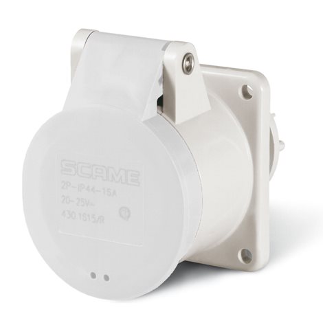 430.1616/R Zásuvka vestavná IEC309 do 50V, rovná - 2P, 16A, 40-50 V, 50/60 Hz, IP44