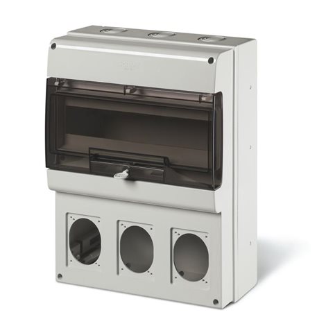 672.4316 Prázdná zásuvková skříň DOMINO IP66 - 16 DIN, 3xotvor pro 16/32A OPTIMA
