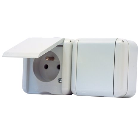 134.22922.GG Zásuvka dvojitá s plným víčkem IP44 šedá, 250V~ 50Hz/16A 2