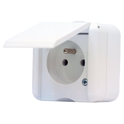 134.22982.BB Zásuvka jednoduchá s plným víčkem IP44 bílá, 250V~ 50Hz/16A 2