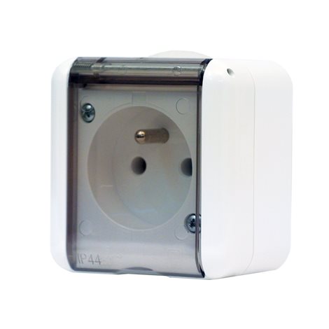 134.22982.BT Zásuvka jednoduchá s transparentním víčkem IP44 bílá, 250V~ 50Hz/16A 2