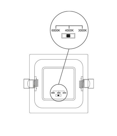 PN22400006 LED DOWNLIGHTvestavné svít.hranaté 12W,1080lm,3000-6000K,IP44,bílá,16,5x 16,5cm 4