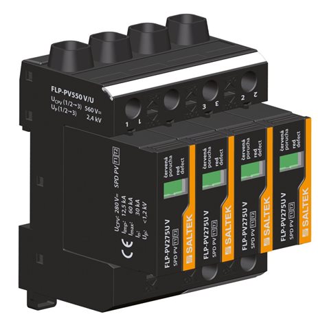 FLP-PV550 V/U svodič bleskových proudů a přepětí fotovoltaiky do 560 V DC SPD PV typu 1+2