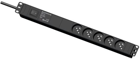 RACK-PROTECTOR-VF5-1U vícenásobné zásuvky s vypínačem, vf filtrem a přepěťovou ochranou