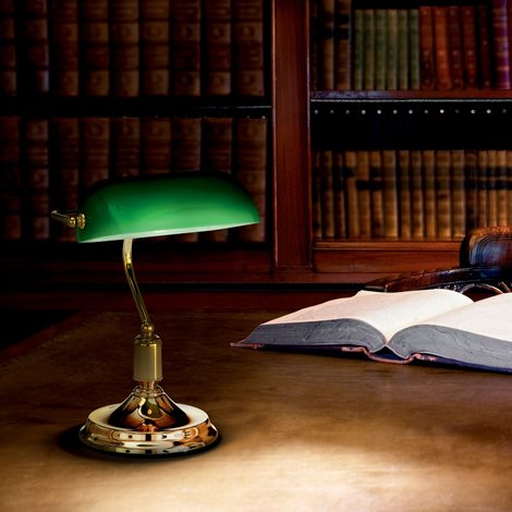 LAWYER TL1 stolní lampa 1x E27 60W bez zdroje IP20, mosazná / zelené sklo 2