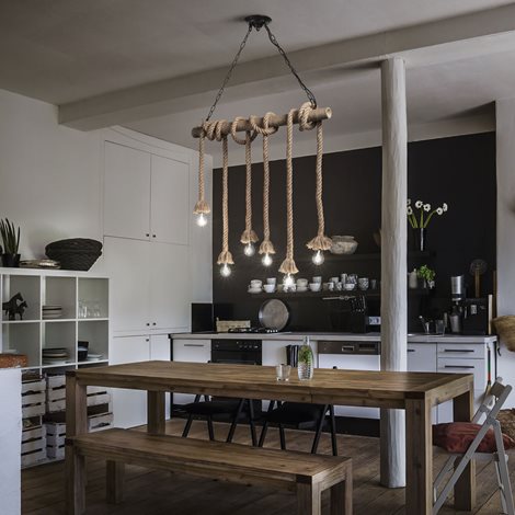 CANAPA SP6 závěsné svítidlo 6x E27 15W bez zdroje 80cm IP20, hnědá/lano 2