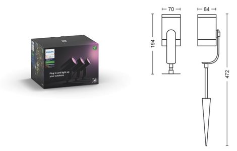 17414/30/P7 Hue WACA Lily 3SET venkovní spotové LED svítidlo 8W 650lm 2200-6500K IP65 černá +adaptér 6