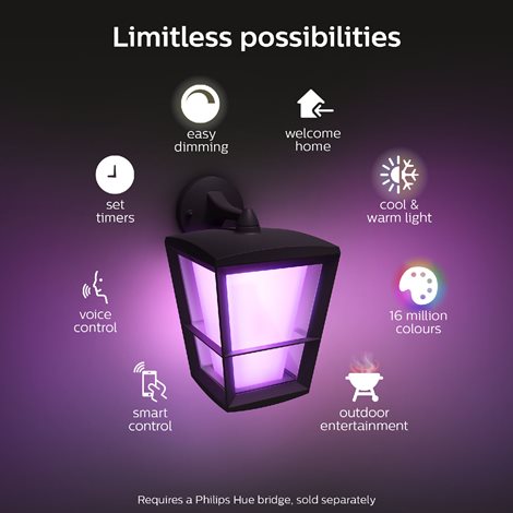17440/30/P7 Hue WACA Econic venkovní nástěnné LED svítidlo 15W 1150lm 2200-6500K RGB IP44 černá 19