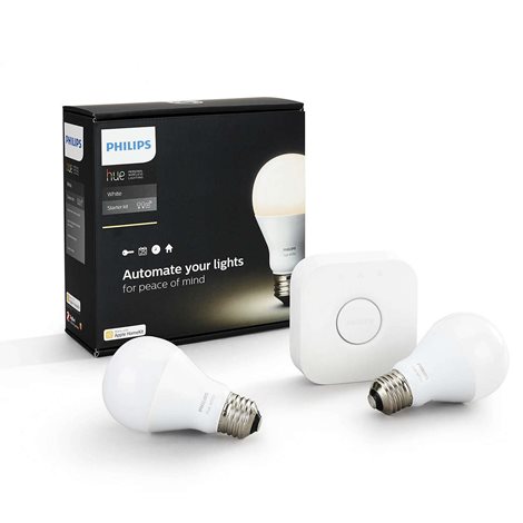 8718696449554 Hue Startovací sada 2x LED žárovka White E27 9,5W 806lm 2700K + Bridge 1