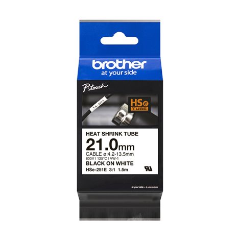 HSE-251E bílý podklad/černý tisk 21mm, smršťovací bužírka, délka 1,5m