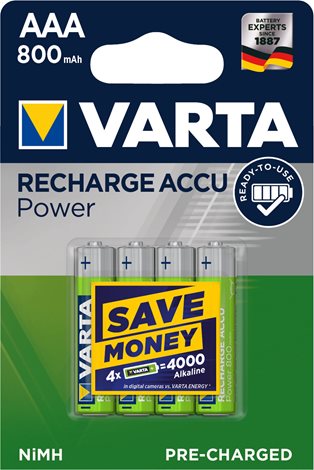 R2U 56703 Accu baterie Varta mikrotužka 800mAh, Ni-MH přednabité