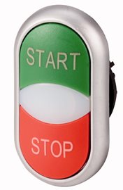 M22-DDL-GR-GB1/GB0 Dvojtlačítko zelené START/červené STOP + signálka bílá
