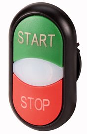 M22-DDL-WS-GB1/GB0 Dvojtlačítko bílé START/černé STOP + signálka bílá