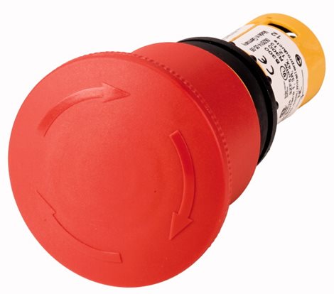 C22-PVT45P-K02 Kompaktní tlačítko nouzového zastavení 45mm,otočné,bez prosvětl.,červené,2V