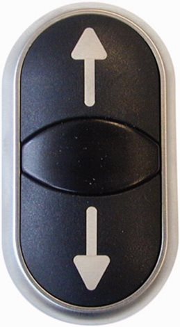 M22S-DDL-S-X7/X7 Dvojité tlačítko, zvýšené, bílá čočka pro signálku, černý kroužek, UP/DOW
