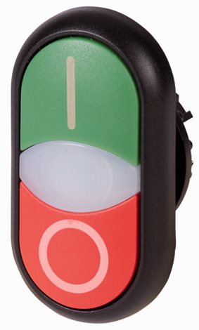 M22S-DDLF-GR-X1/X0 Dvojité tlačítko, zapuštěné, bílá čočka pro signálku, černý kroužek, I/