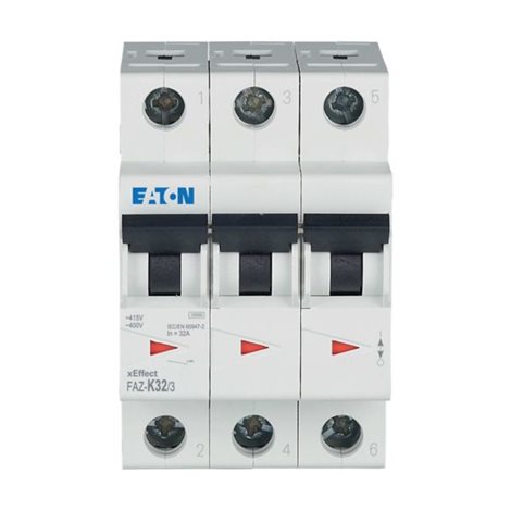 FAZ-K32/3 Jistič FAZ, char K, 3-pólový, In=32A, Icu=10kA (ČSN EN 60947-2)