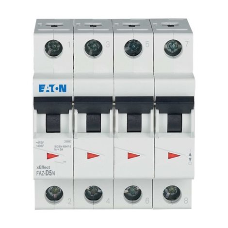 FAZ-D5/4 Jistič FAZ, char D, 4-pólový, In=5A, Icu=15kA (ČSN EN 60947-2)