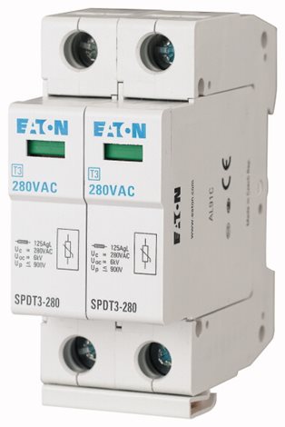 SPDT3-280/2 Svodič přepětí třídy T3 (III, D), modulový, 2pól, s lištou