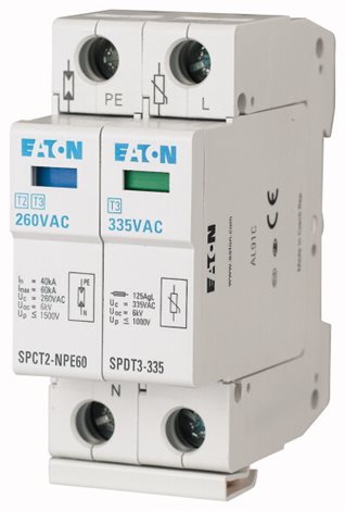 SPDT3-335-1+NPE Svodič přepětí třídy T3 (III, D), modulový, 1+Npól, s lištou