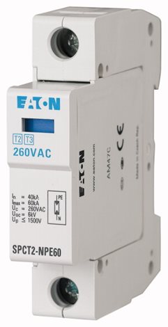 SPCT2-280-1+NPE Svodič přepětí třídy T2+T3 (II+III, C+D), modulový, 1+Npól, Un=280V
