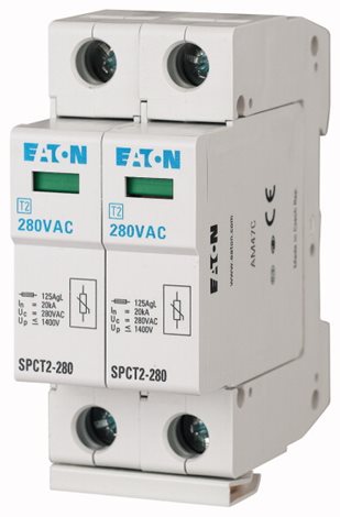 SPCT2-280/2 (SPC-S-20/280/2) Svodič přepětí třídy T2+T3 (II+III, C+D), modulový, 2pól, Un=280V