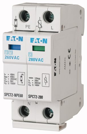 SPCT2-NPE60/1 (SPC-E-N/PE) Svodič přepětí třídy T2 (II, C), modulový, N-PE, Un=260V