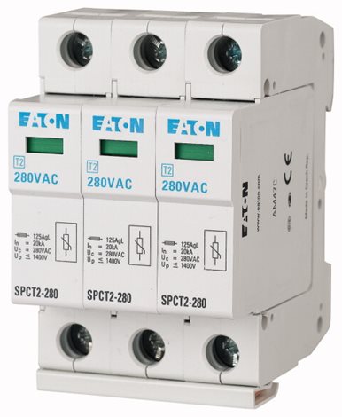 SPCT2-280/3 (SPC-S-20/280/3) Svodič přepětí třídy T2+T3 (II+III, C+D), modulový, 3pól, Un=280V