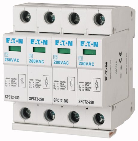 SPCT2-280/4 (SPC-S-20/280/4) Svodič přepětí třídy T2+T3 (II+III, C+D), modulový, 4pól, Un=280V