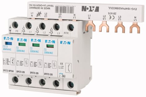 SPCT2-280-3+NPE/BB Svodič přepětí třídy T2+T3 (II+III, C+D), modulový, TN-S,TT 3+Npól, s EVG lištou,