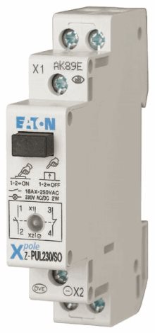 Z-PUL230/SO Tlačítko se signálkou LED, 1zap.1vyp. kont., Un=230V AC/DC