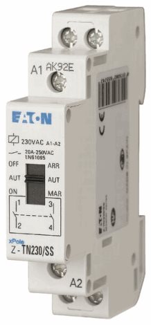 Z-TN230/SS Instalační relé 230V AC, 2 zap. kont., 20A, mechanická předvolba ON/AUT/OFF