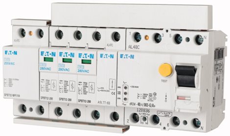 SPBT12-280-3+NPE-AX Svodič přepětí T1+T2 (B+C), 4-pól sada 3+1, TN-S,TT + pom.kontakt