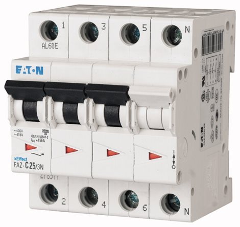 FAZ-C40/3N Jistič FAZ, char C, 3+N-pólový, In=40A, Icu=15kA (ČSN EN 60947-2)