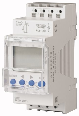 TSDW2CO-1 (TSDW2CO) Spínací hodiny digitální, 2-kanál, týdenní, 2-přep.kont, 16A, 240V