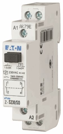 Z-S230/SO Impulsní relé, tlačítko, 230V AC, 50Hz, 1zap.1vyp. kontakt, 16A