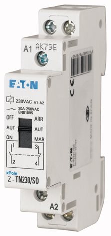 Z-TN230/1S1O Instalační relé 230V AC, 1 zap. 1 vyp. kont., 20A, mechanická předvolba ON/AUT/OFF
